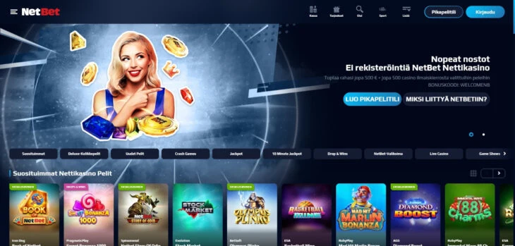 NetBet Casinon etusivu mobiilissa